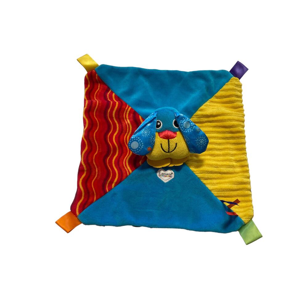 Tomy Lamaze Pippin The Puppy Colorful Textured Lovey Security Baby Blanket 11x11